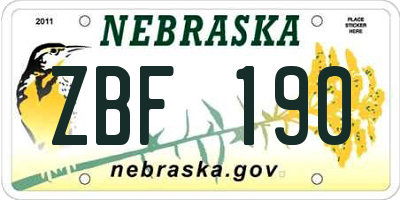 NE license plate ZBF190