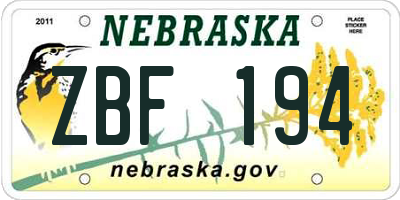 NE license plate ZBF194