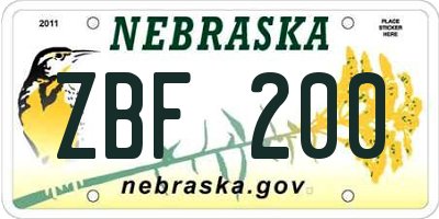 NE license plate ZBF200