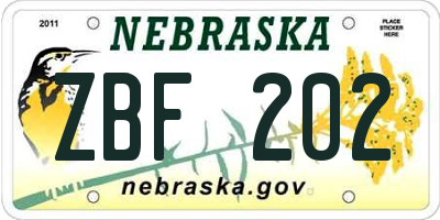 NE license plate ZBF202