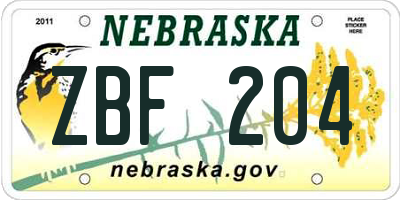 NE license plate ZBF204