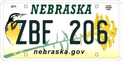 NE license plate ZBF206