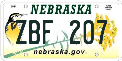 NE license plate ZBF207
