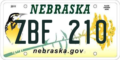 NE license plate ZBF210