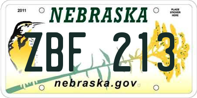 NE license plate ZBF213