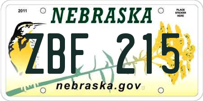 NE license plate ZBF215