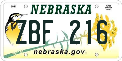 NE license plate ZBF216