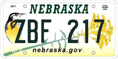NE license plate ZBF217