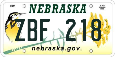 NE license plate ZBF218