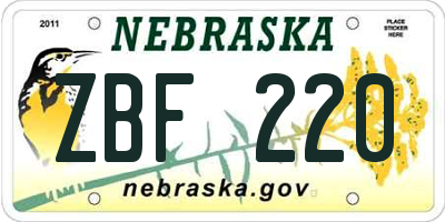 NE license plate ZBF220