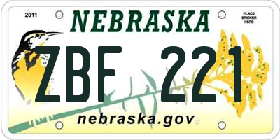 NE license plate ZBF221