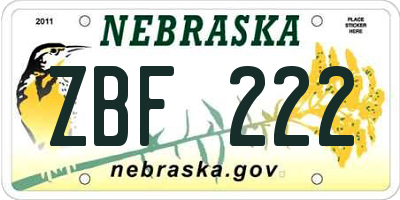 NE license plate ZBF222