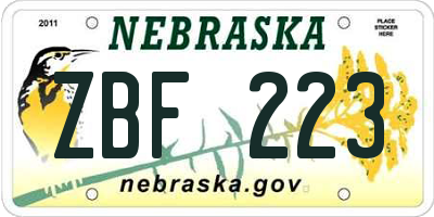 NE license plate ZBF223