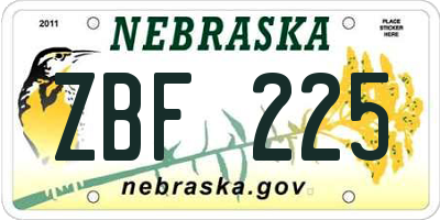 NE license plate ZBF225