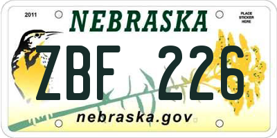 NE license plate ZBF226