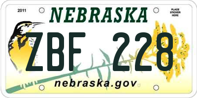 NE license plate ZBF228