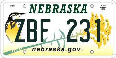 NE license plate ZBF231
