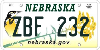 NE license plate ZBF232
