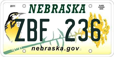 NE license plate ZBF236