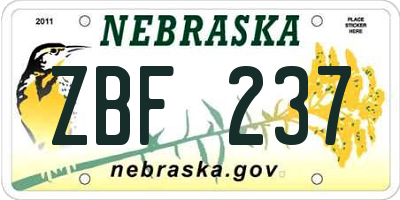 NE license plate ZBF237