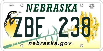 NE license plate ZBF238