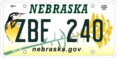 NE license plate ZBF240