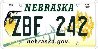 NE license plate ZBF242