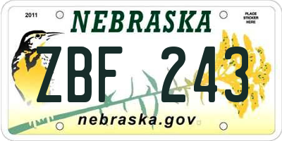 NE license plate ZBF243