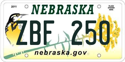 NE license plate ZBF250