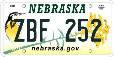 NE license plate ZBF252