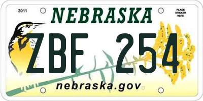 NE license plate ZBF254