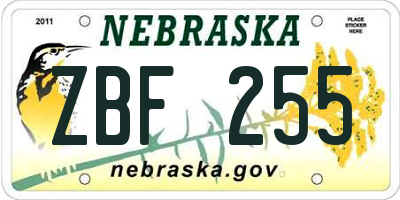 NE license plate ZBF255