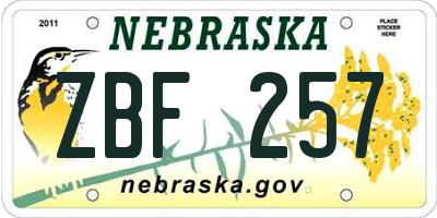 NE license plate ZBF257