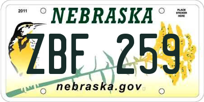 NE license plate ZBF259