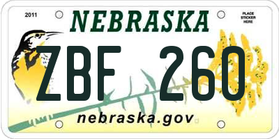 NE license plate ZBF260