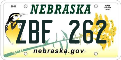 NE license plate ZBF262