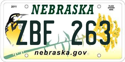 NE license plate ZBF263