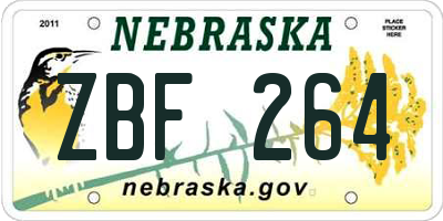 NE license plate ZBF264
