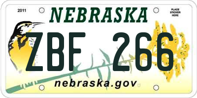 NE license plate ZBF266