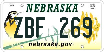 NE license plate ZBF269