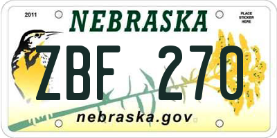 NE license plate ZBF270