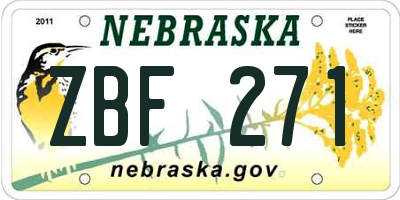 NE license plate ZBF271