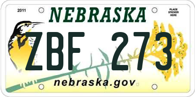 NE license plate ZBF273