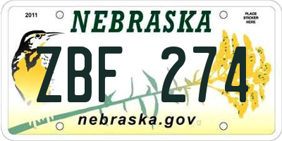 NE license plate ZBF274