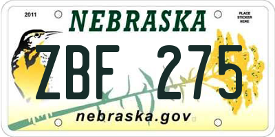 NE license plate ZBF275