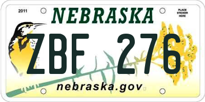 NE license plate ZBF276