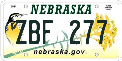 NE license plate ZBF277