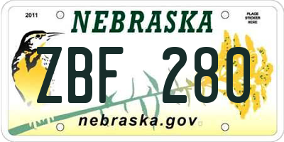 NE license plate ZBF280