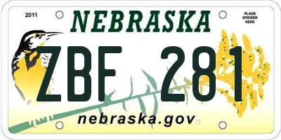NE license plate ZBF281