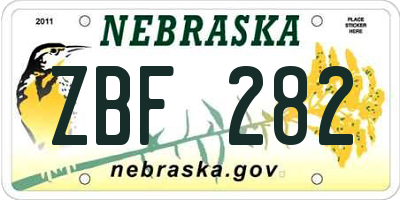 NE license plate ZBF282